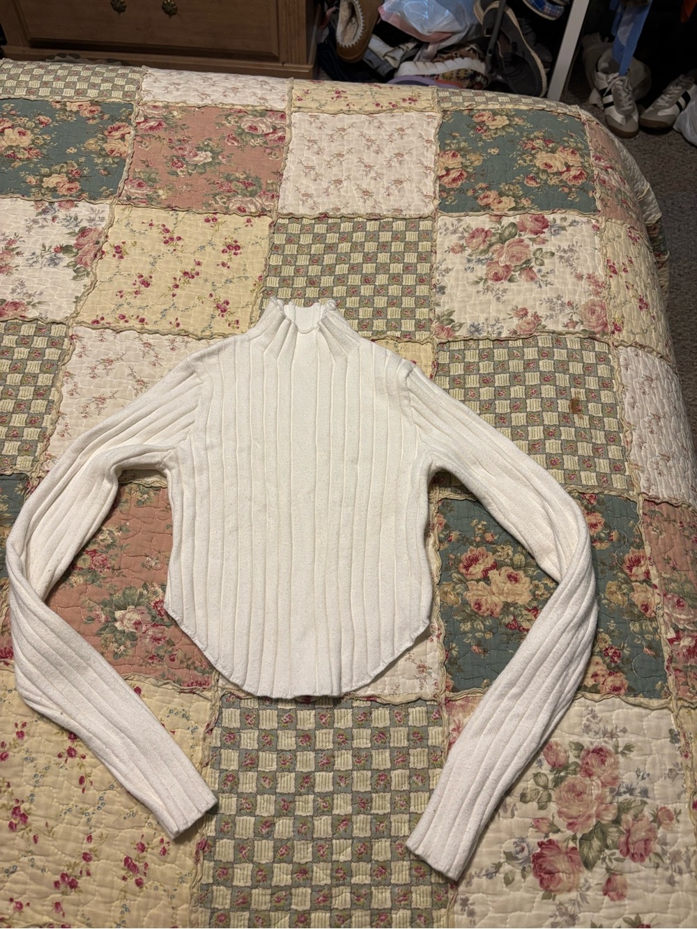 Altar'd State Cream Ribbed Mock Neck Sweater